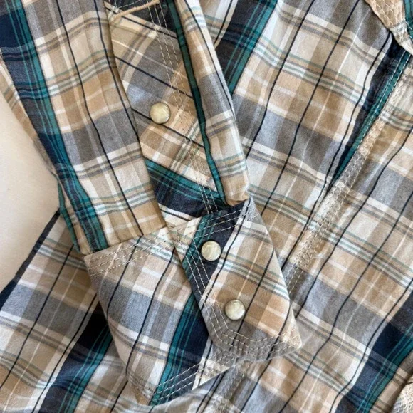 True Religion Western Shirt Mens Small‎ Plaid Long Sleeve Snap Front Casual Y2K - Picture 4 of 5